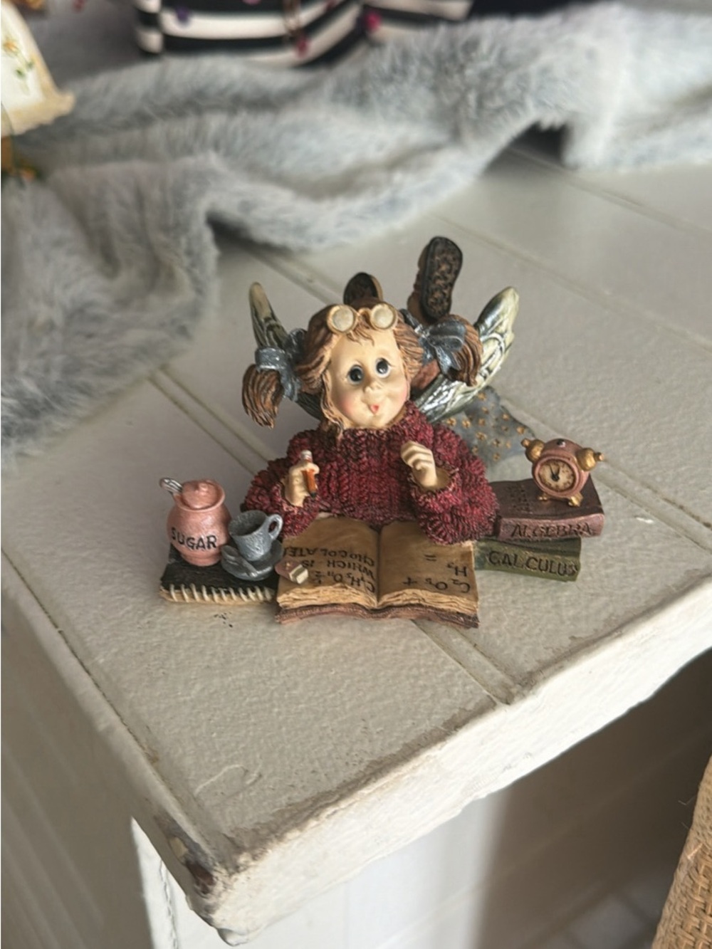 Boyds Bears Angel Figurine in Burgundy and Cream Sweater with Book